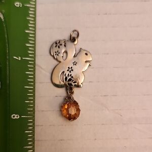 Silver Squirrel Pendant with Orange Gem